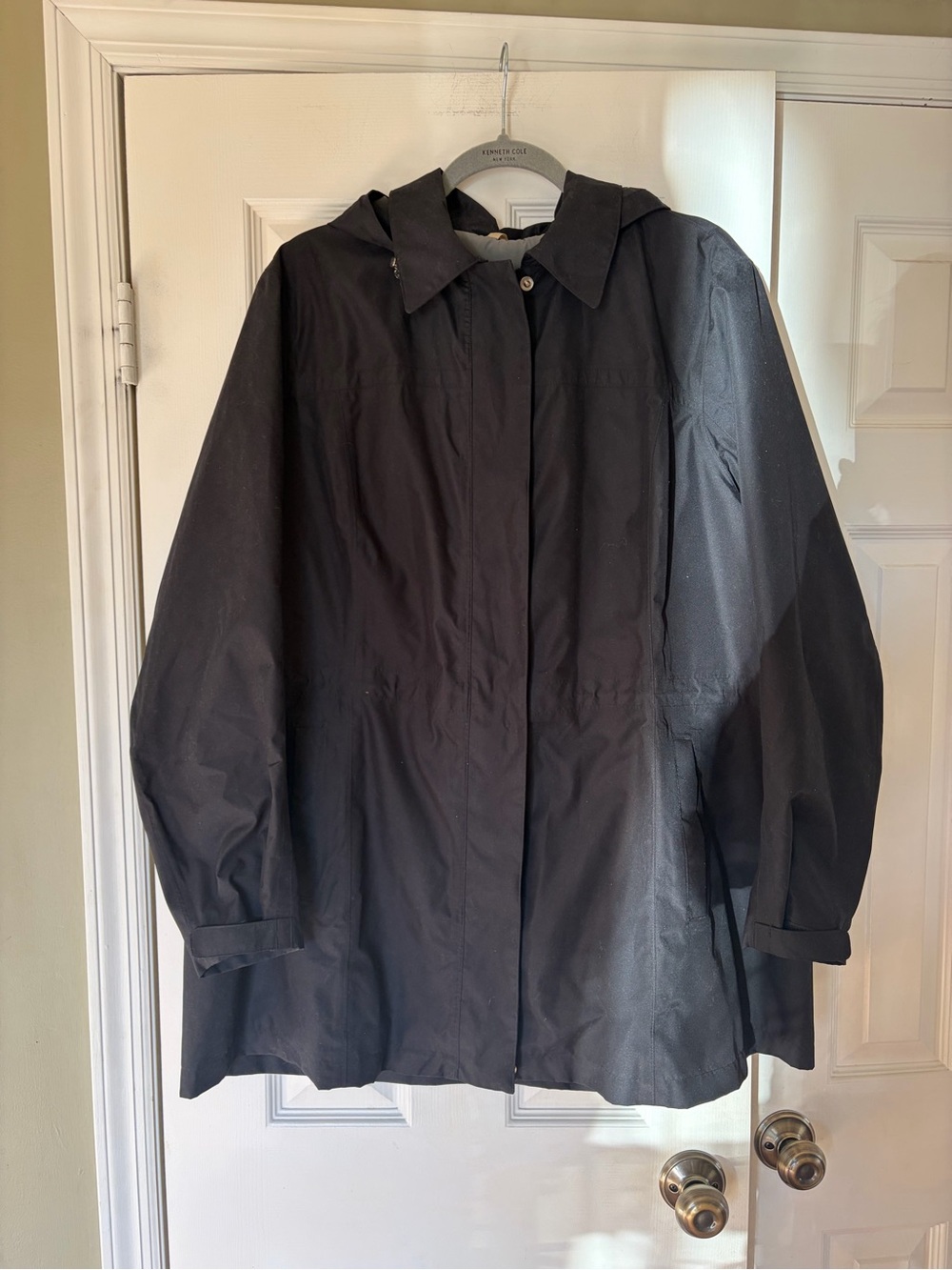 Lands' End Women's Black Hooded Rain/Trench Coat Size 2X